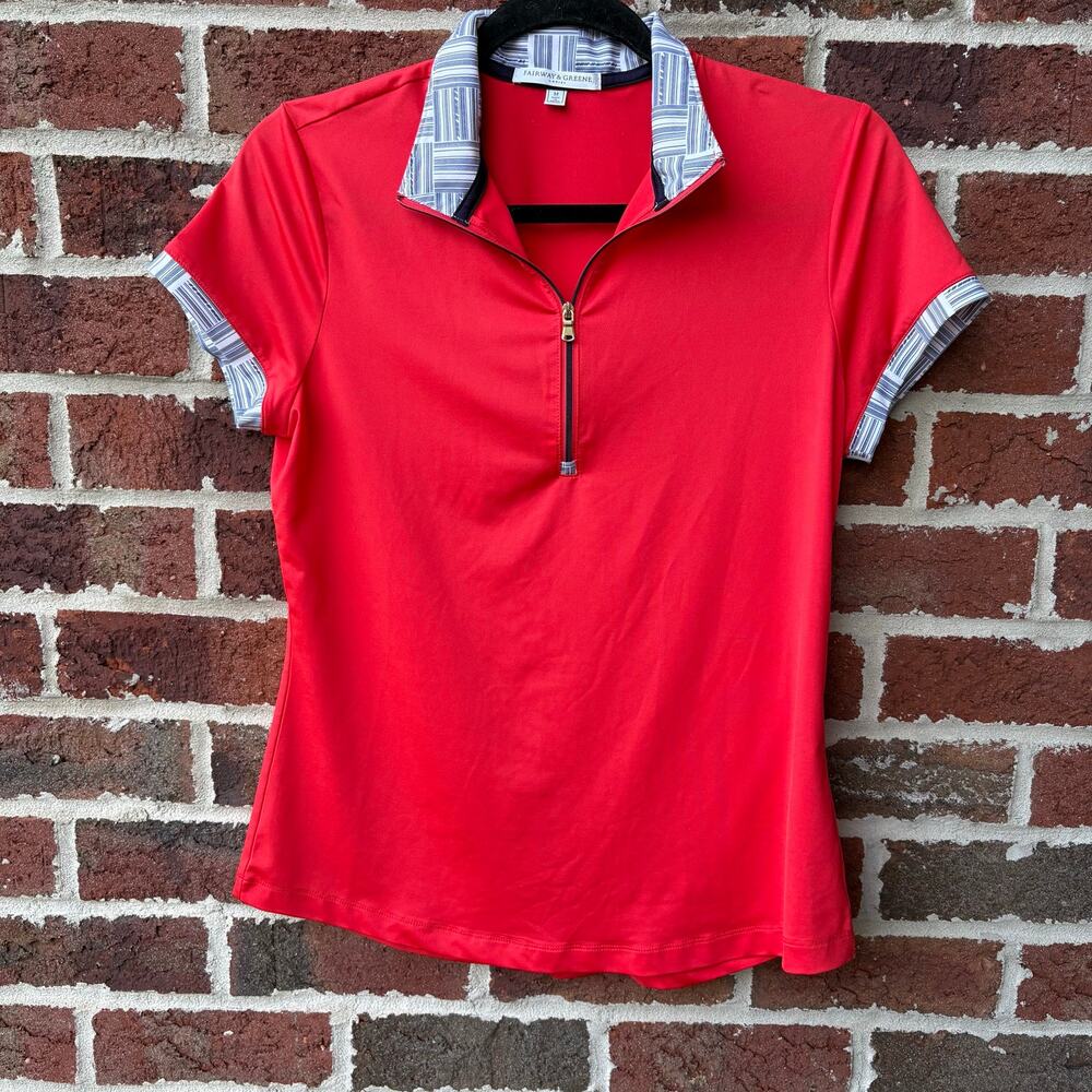 Fairway & Greene Golf Quarter Zip Polo Shirt Striped Trim Women’s M